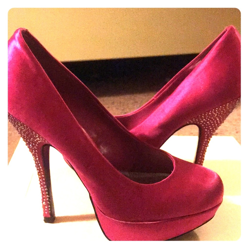 Bright pink rhinestone heels